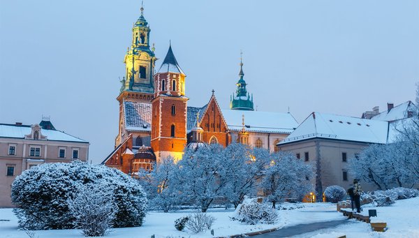 Krakow, Poland, under a blanket of snow
