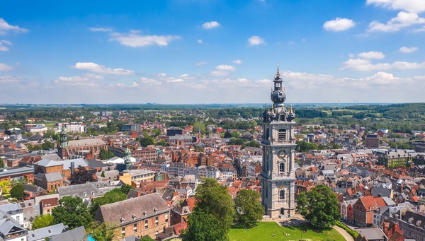 A summer aerial view of Mons’s old town