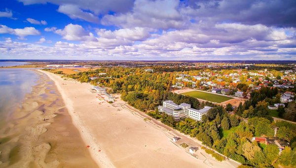 Aerial view of the beautiful coastal city of Parnu
