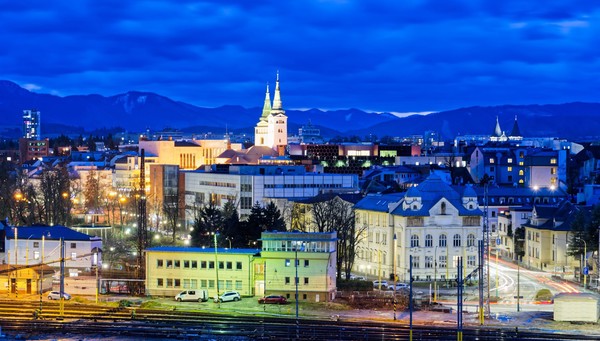 Night view of the city of Žilina