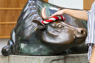 A statue of a divine bull at the Dazaifu Tenmangu shrine
