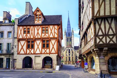 Tower of the Notre-Dame church in the beautiful city of Dijon, France.
