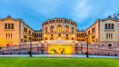Norwegian parliament in Oslo, Norway.