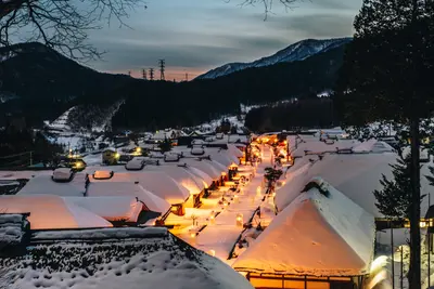 Ouchijuku under a blanket of snow was a little city that connected Aizu with Nikko during the Edo period for trade routes.
