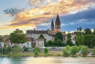 View of the Tournus Monastery, Burgundy, one of the largest Romanesque monuments in France.