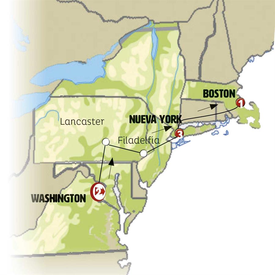 Washington , New York and Boston - Map