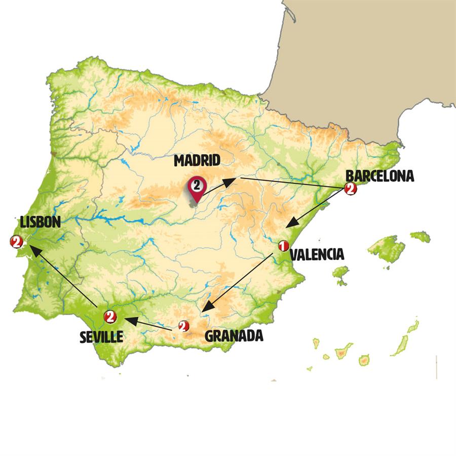 Spanish Treasures and Lisbon - Map