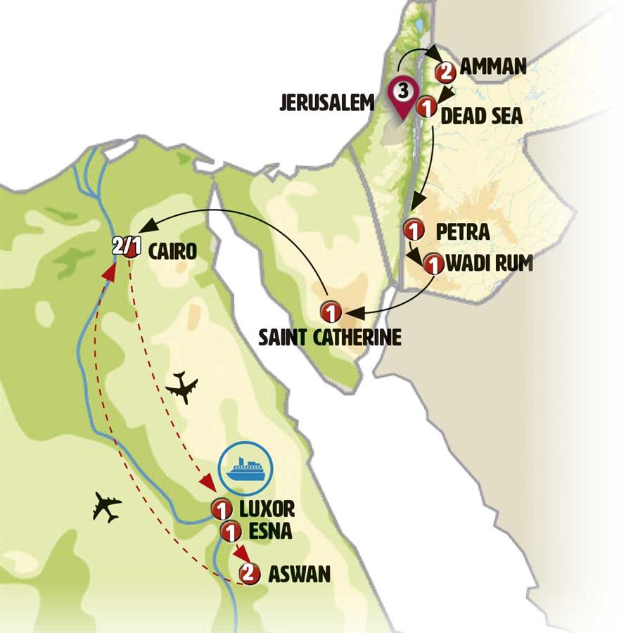 Contrast of Jerusalem, Jordan and Egypt - Map