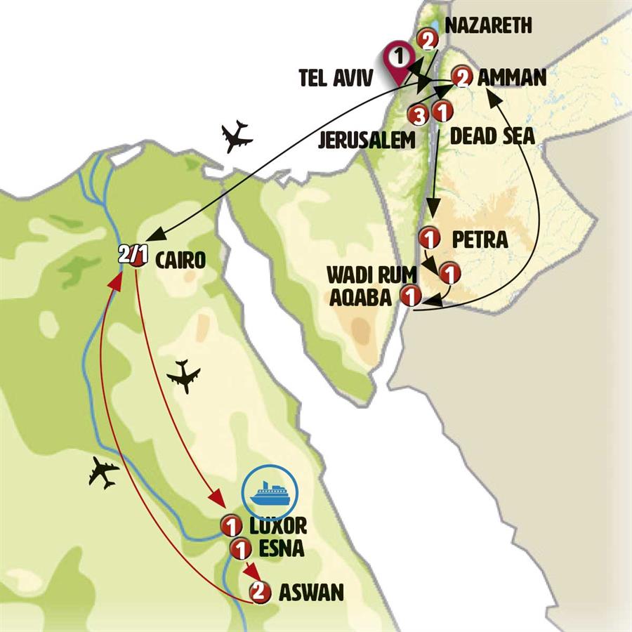 Israel, Jordan and Cairo - Map
