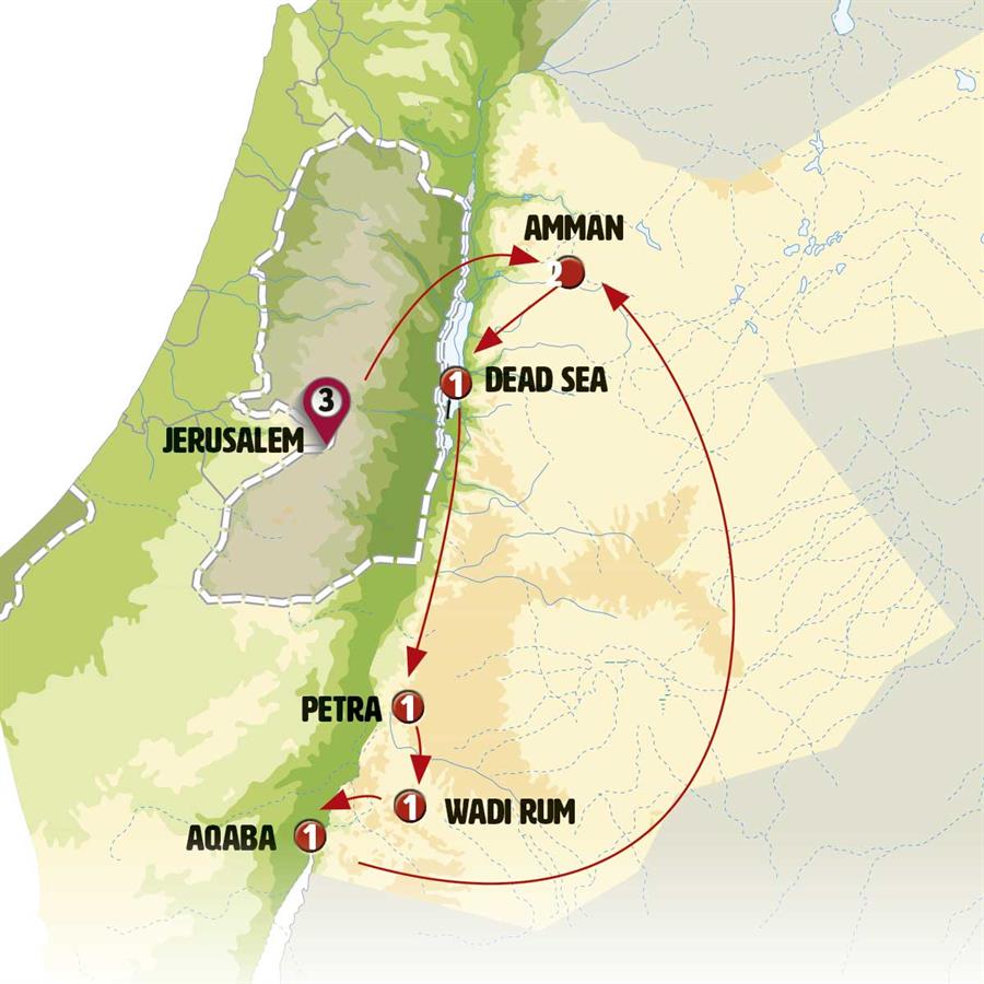 Jerusalem and Unforgettable Jordan - Map