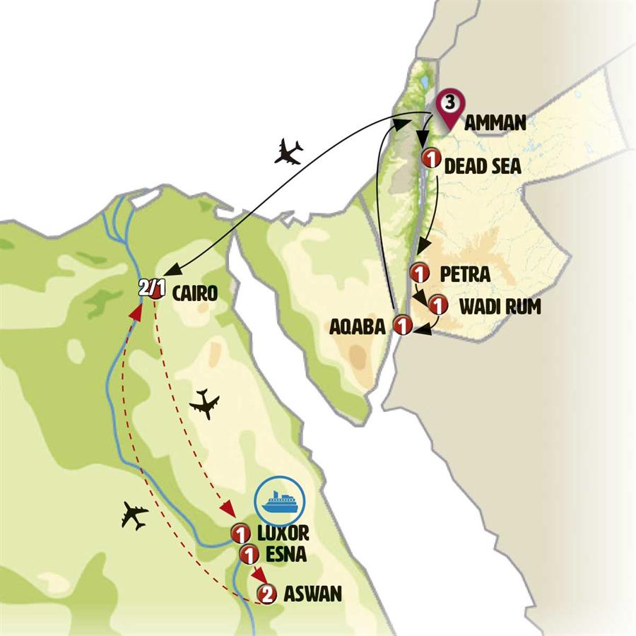Jordan and Egypt with Nile Cruise - Map