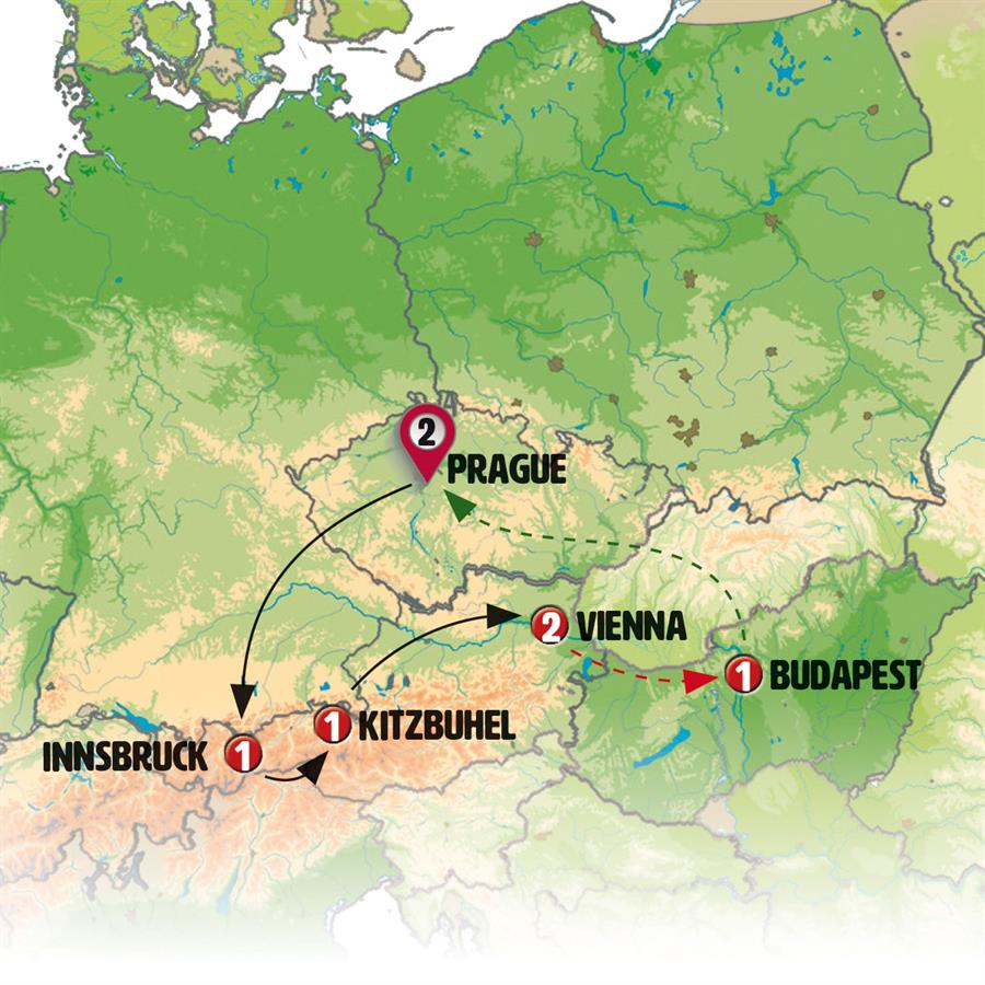 Prague, Munich and Austria BH - Map