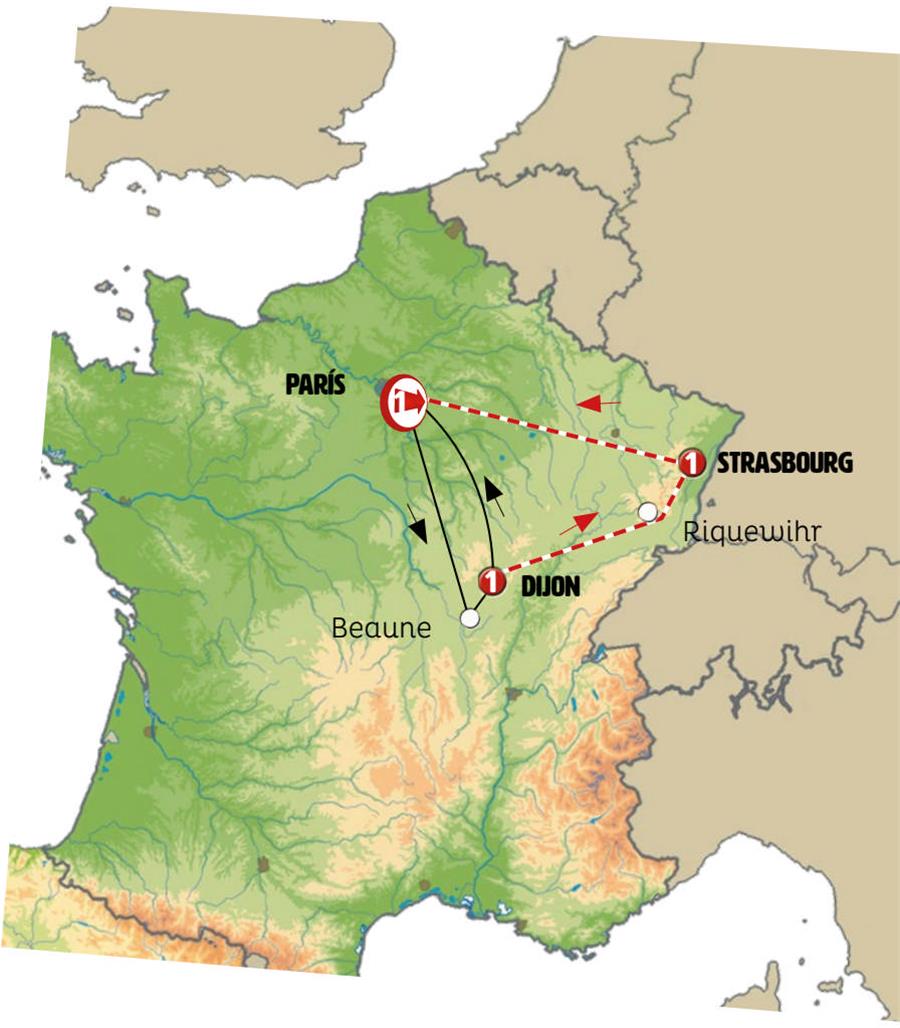 tourhub | Europamundo | Cote d Azur, Burgundy and Alsace | Tour Map