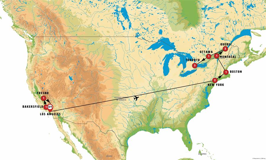 tourhub | Europamundo | Usa and Canada Panorama | Tour Map