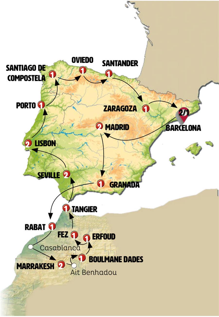 tourhub | Europamundo | The Big Tour of Spain, Morocco and Portugal | Tour Map