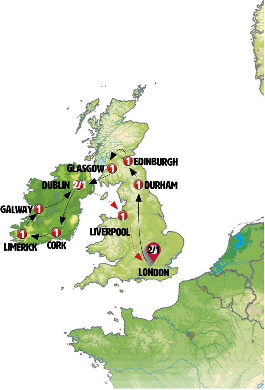 tourhub | Europamundo | England, Scotland and Ireland | Tour Map