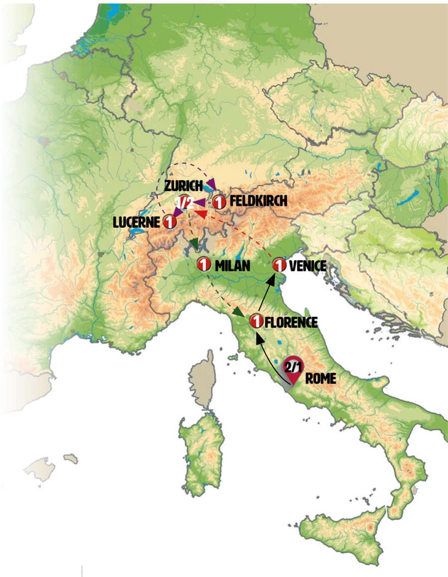 tourhub | Europamundo | Italian and Swiss Panorama | Tour Map