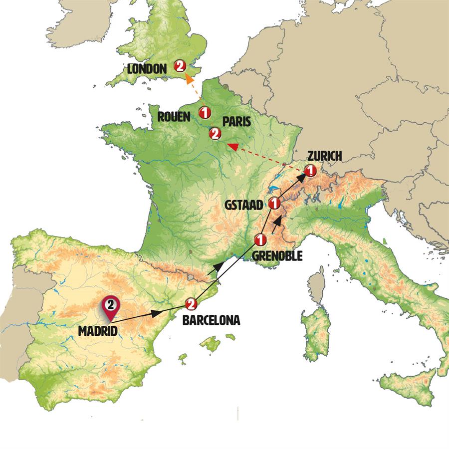 tourhub | Europamundo | Spain, Switzerland and Paris | Tour Map