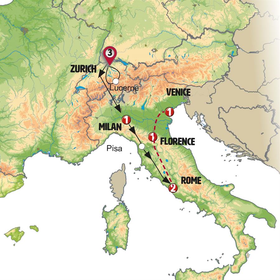 tourhub | Europamundo | Swiss and Italian Spotlight End Venice | Tour Map