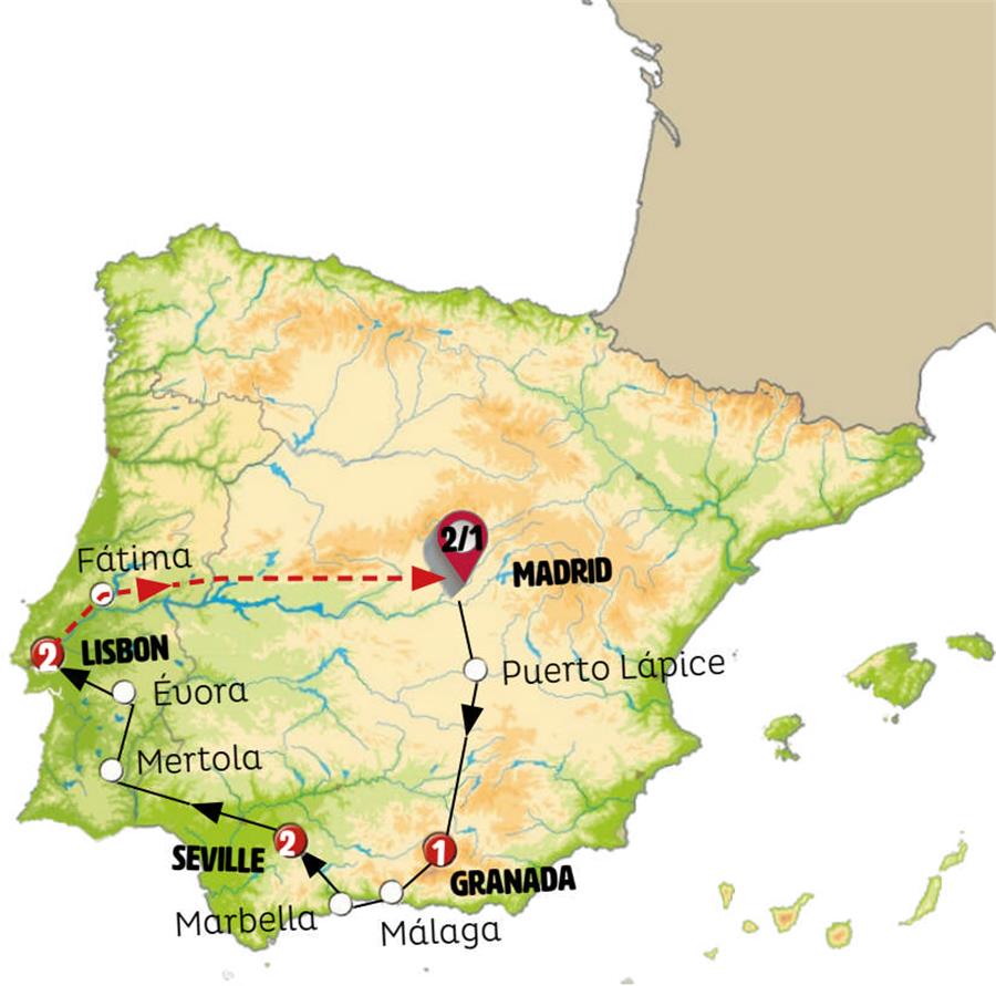 tourhub | Europamundo | South of Spain with Lisbon | Tour Map